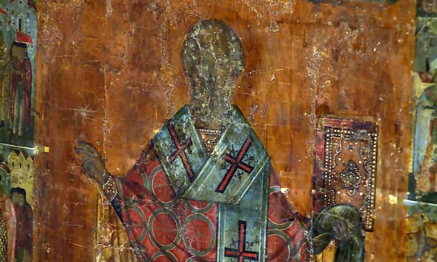 В Новгородском музее-заповеднике журналистам представили икону святителя Николая 16 столетия из Николо-Корельского монастыря, одной из самых известных святынь Русского Севера